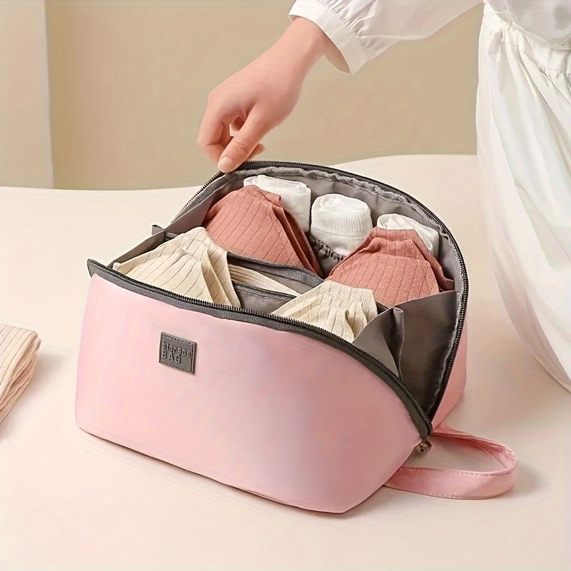

Simple Portable Multi-functional Zipper Storage Bag, Underwear & Bra Separate Grids Organizer Bag, Women's Lingerie & Underwear Accessories