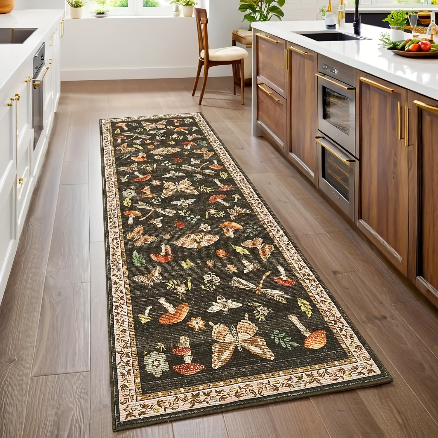 TEMU 1pc Washable Rug Featuring A Mushroom And Insect , Soft And Skin-friendly With A Feel. Ideal For And Bohemian-style Kitchens. Non-slip Bathroom