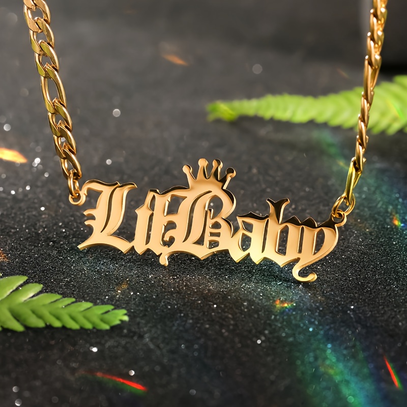 Custom Crown Name Necklace, 18K Gold Plated