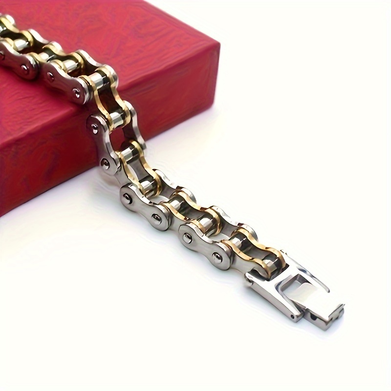 1 pc creative stainless steel motorcycle chain bracelet mens punk hip hop bracelet jewelry details 9