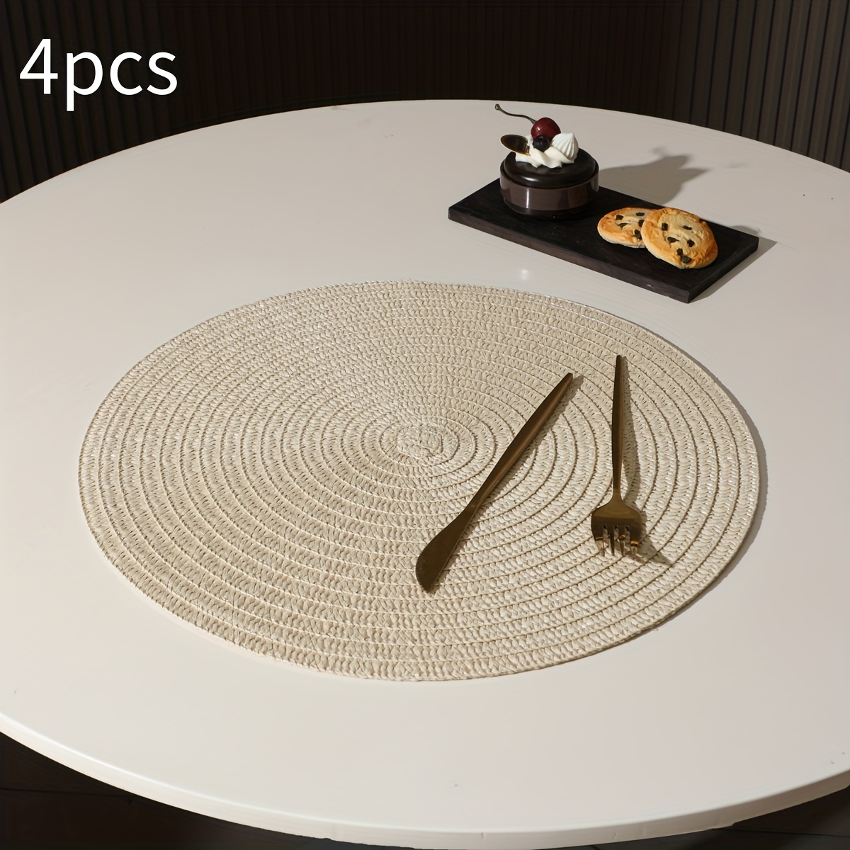 E-shop Runde Leinen Platzsets 2/4/6-teilig, Boho und Bauernhaus-Stil Kreis Tischsets, Waschbar und Hitzebeständig für Esstischdeko