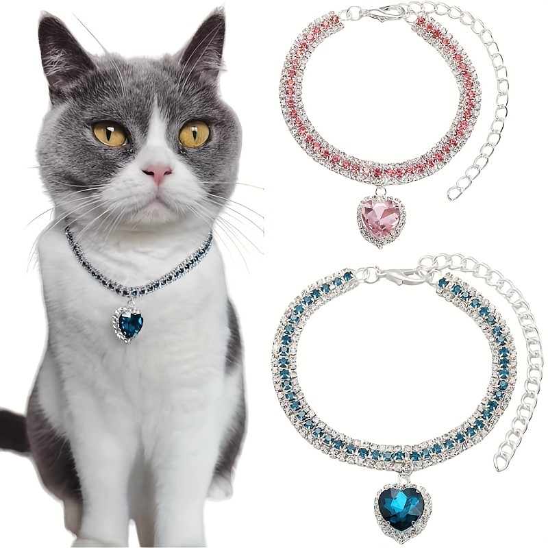 

Chic Pet Princess Heart Crystal Pendant Collar - Colorful Triple-row Necklace For , Pink & Blue, Pet Supplies, Colorful, Heart Crystal Pendant, Collar