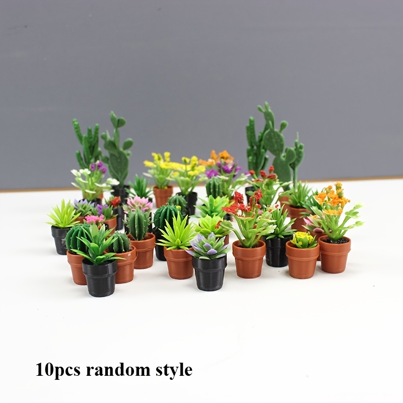10pcs Mixed Style Miniature Plant Models, Miniature Cactus Pots, Miniature Scene Decorations, Decorative , Flower Pots, Decorative Flowers, Random Styles, Mixed