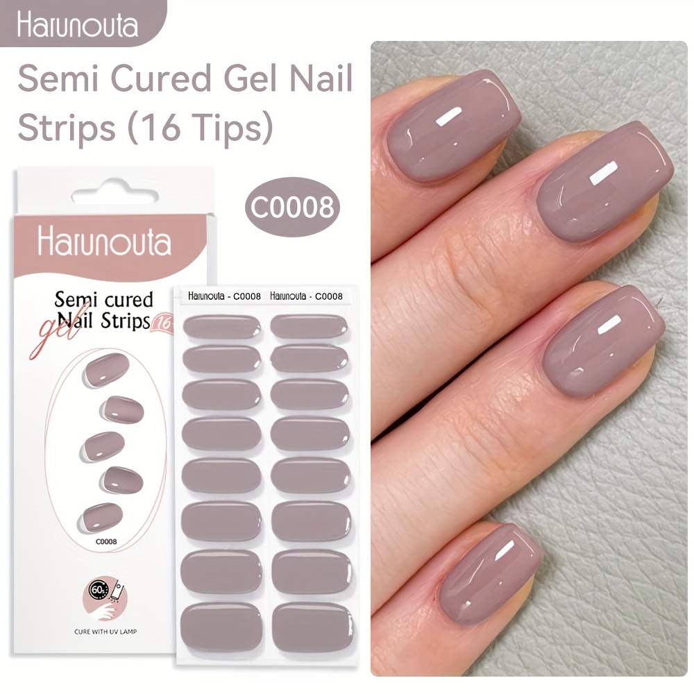 Harunouta 16strips Semi Cured Gel Nail Strips Gel Nail Stickers Gel Nail Wraps Gel Polish Stickers Nail Art Manicure For Nails For Grils Women Home Nails