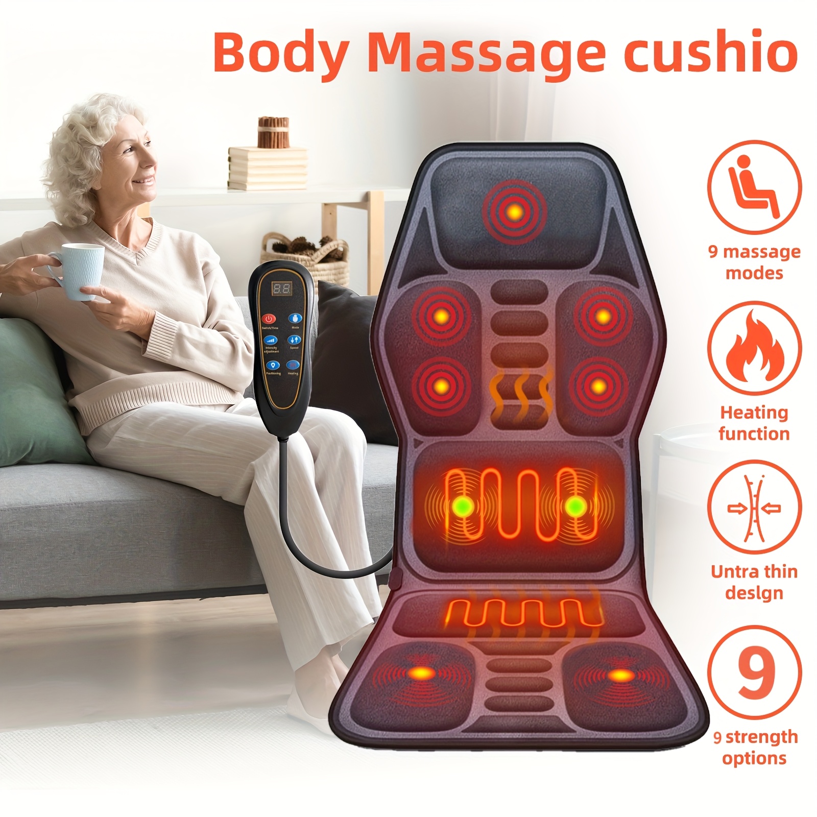   Portable Massage Seat Cushion, 10 Vibration Motors And Back  , Neck & Back Massager, Back/shoulder/waist/hip Body Home Relaxing Massage Mat, 3d Shiatsu Massager - for Home And Office Use