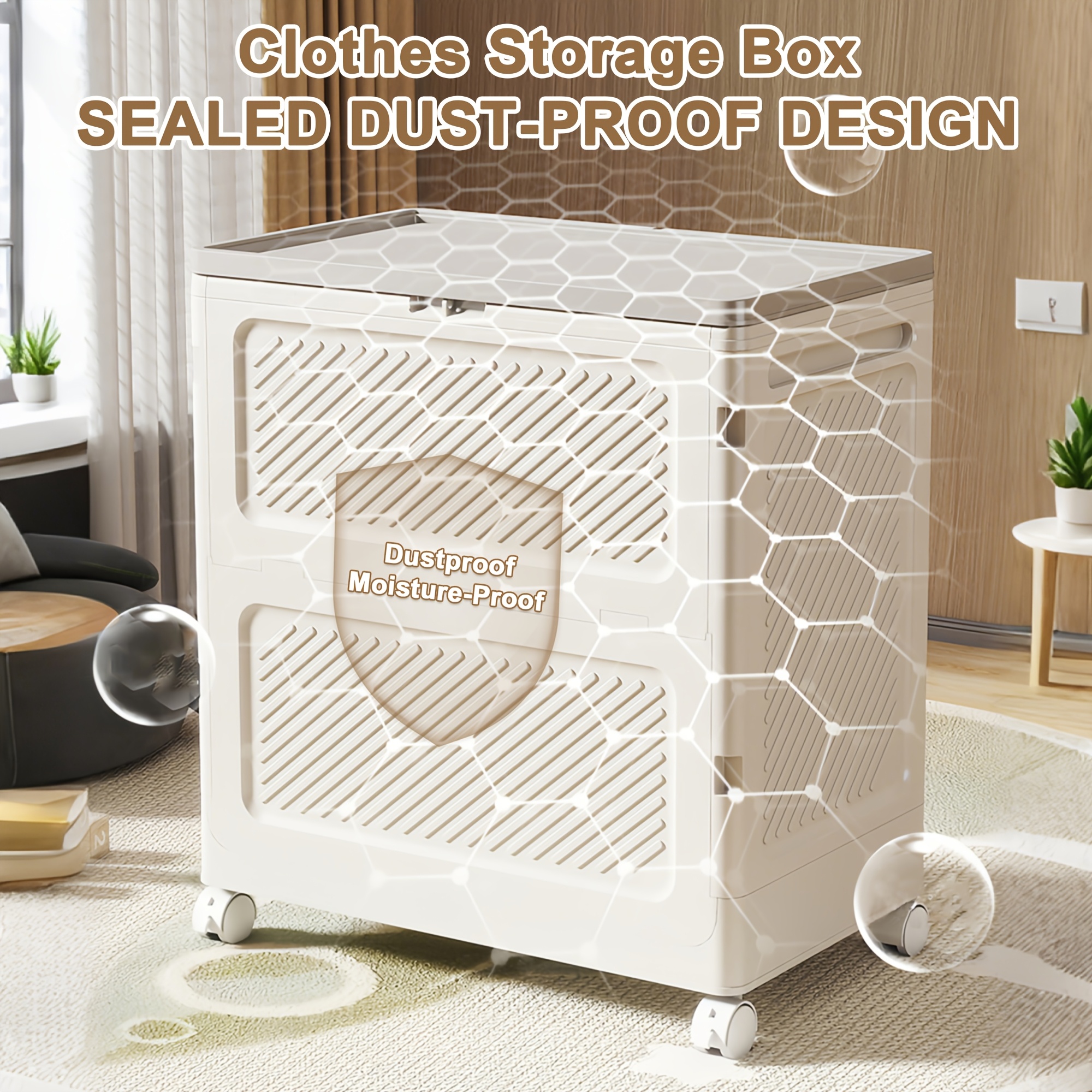 Large Capacity Waterproof And Dustproof Storage Box with Wheels, Multi Purpose Home Storage And Organization Solution Suitable for Bedroom, Living Room, Bathroom And Kitchen 8 Large Capacity Waterproof And Dustproof Storage Box with Wheels, Multi Purpose Home Storage And Organization Solution Suitable for Bedroom, Living Room, Bathroom And Kitchen - Image 8