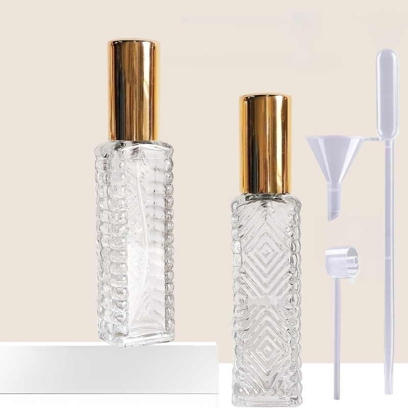 TEMU 5pcs Set Includes 2 Empty Glass Bottles, A Pipette, A Transfer Sprayer, And A Transfer Funnel. Empty Transparent Square Glass Perfume Bottles,