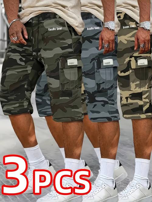 3pcs set mens fashionable and high end versatile shorts loose camouflage quarter shorts this shorts is as a gift