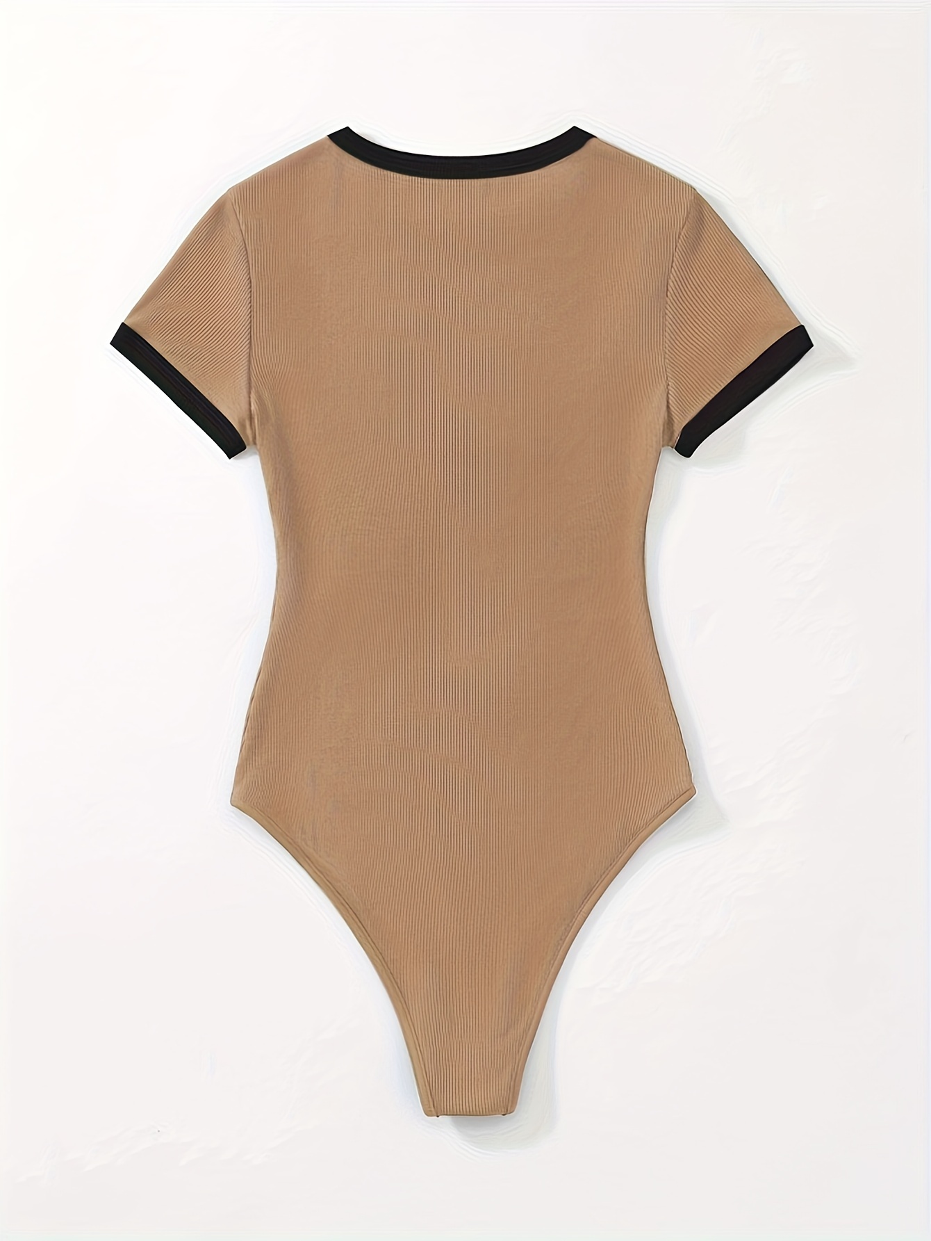 Letter Print Round Neck Jumpsuit, Casual Short Sleeve Fitted Bodysuit, Suitable for Spring And Summer, Women'S Clothing.