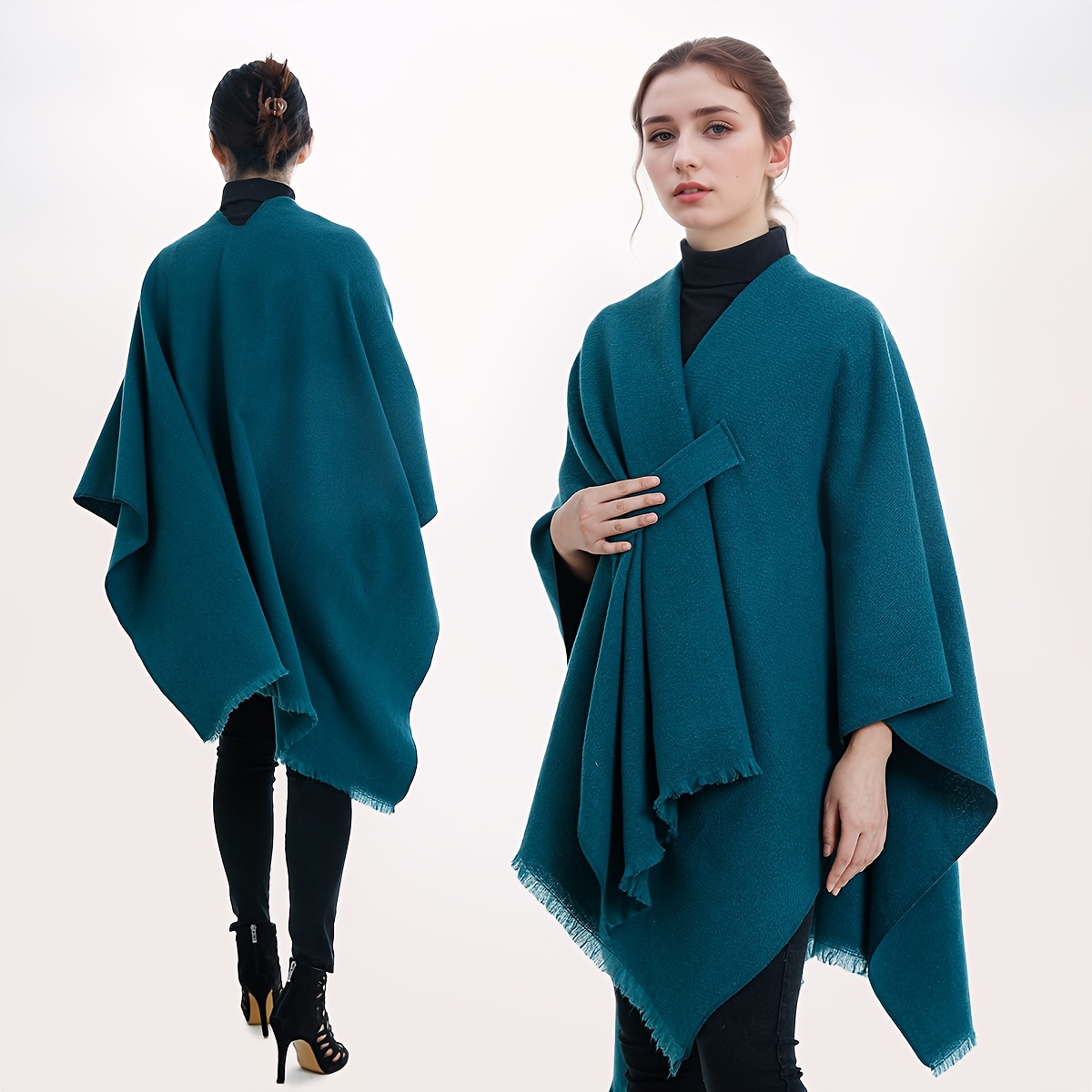 elegant solid color shawl for women warm windproof acrylic blend versatile machine washable plus size shawl