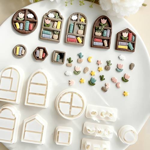 10pcs creative bookshelf polymer clay mold soft clay earring mold suitable for earrings and jewelry making plastic craft tools suitable for handmade design creative handmade crafting flower shape clay mold spring clay mold