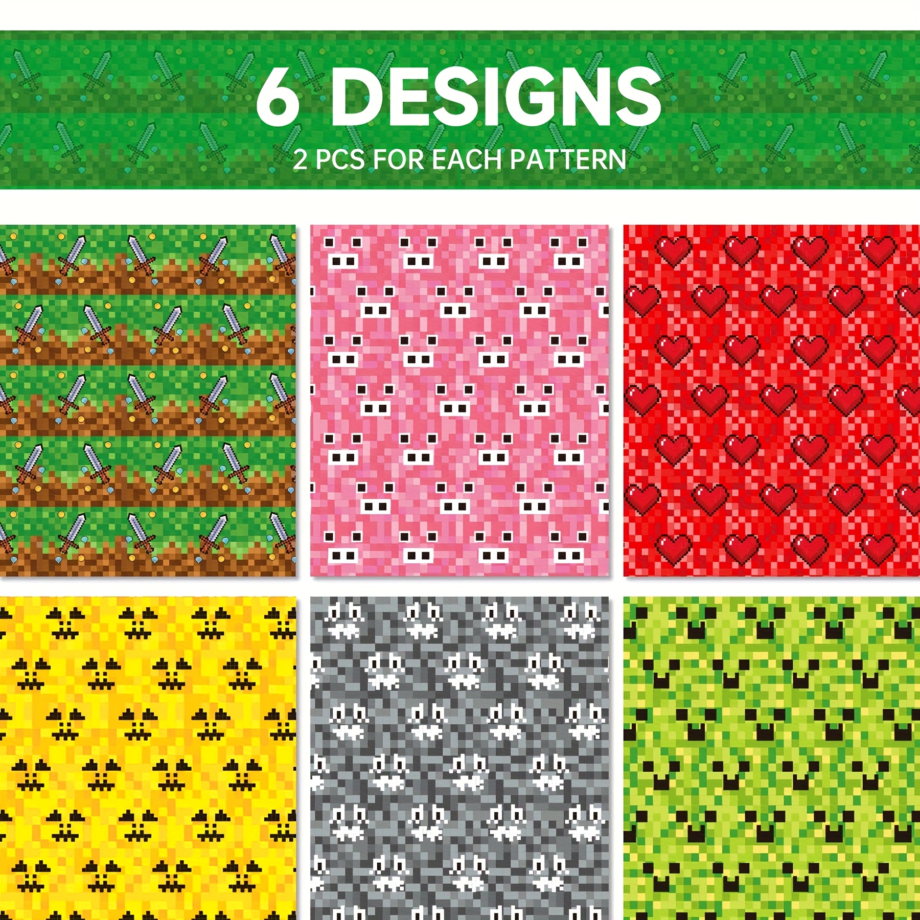 Set Of 12 Pixel Art Gift Wrap - Colorful Cartoon-style Decorative Paper For Party Gifts, Gift Boxes & Outdoor Packaging, 29gsm, , Free Of Polymers, Gift Wrapping Materials