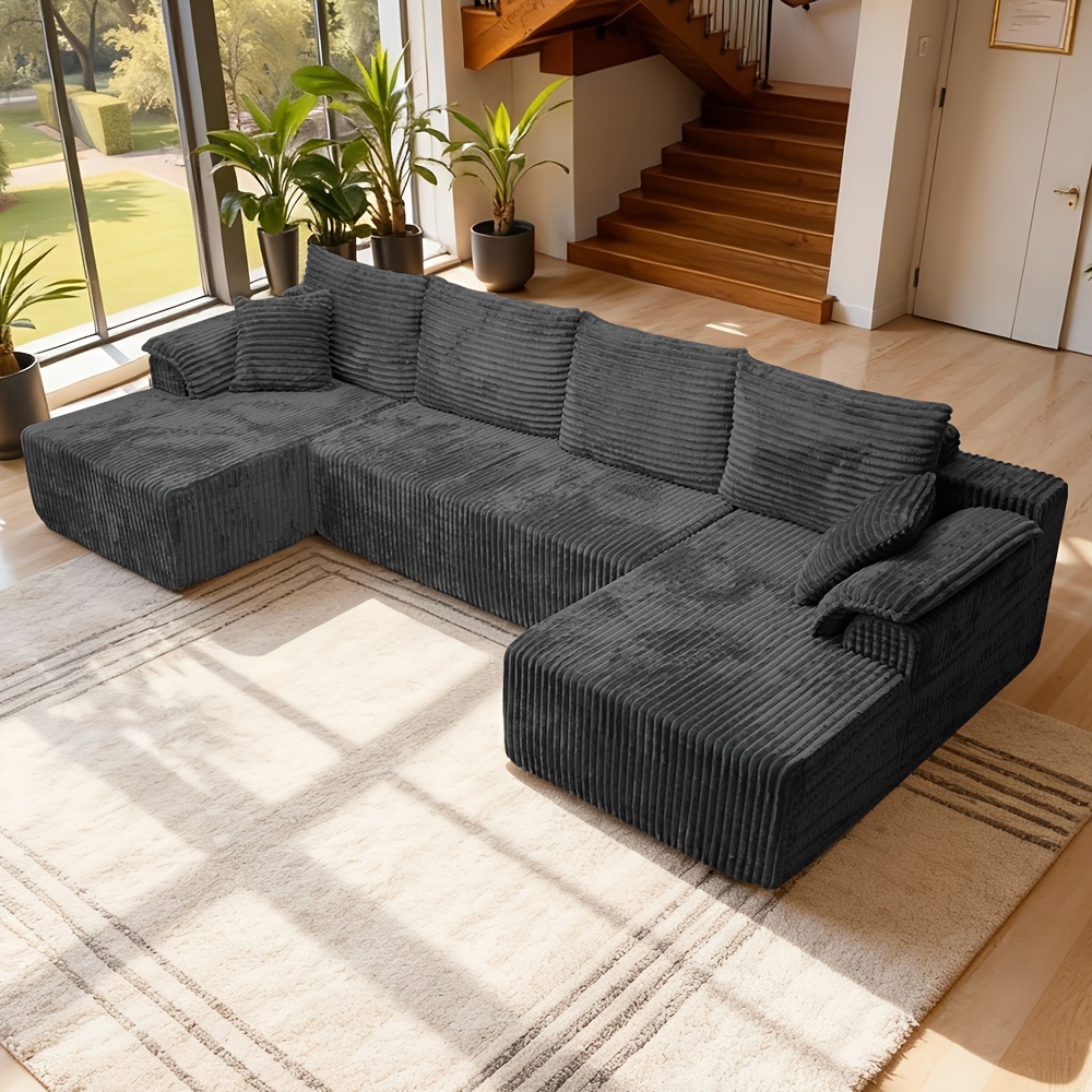 Image of 131.8 Inch Modern Minimalist Corduroy U-shaped Modular Convertible Sofa Bed, Cloud Corner Sofa Furniture, No Assembly Home Theater Living Room Couch