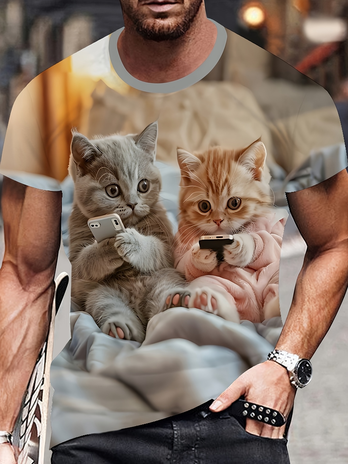 [ NERDY ]★25SS★SLEEPING CAT WAPPEN SHORT SLEEVE T-SHIRT Pete The Cat - With Coffee - Men's Short Sleeve Graphic T