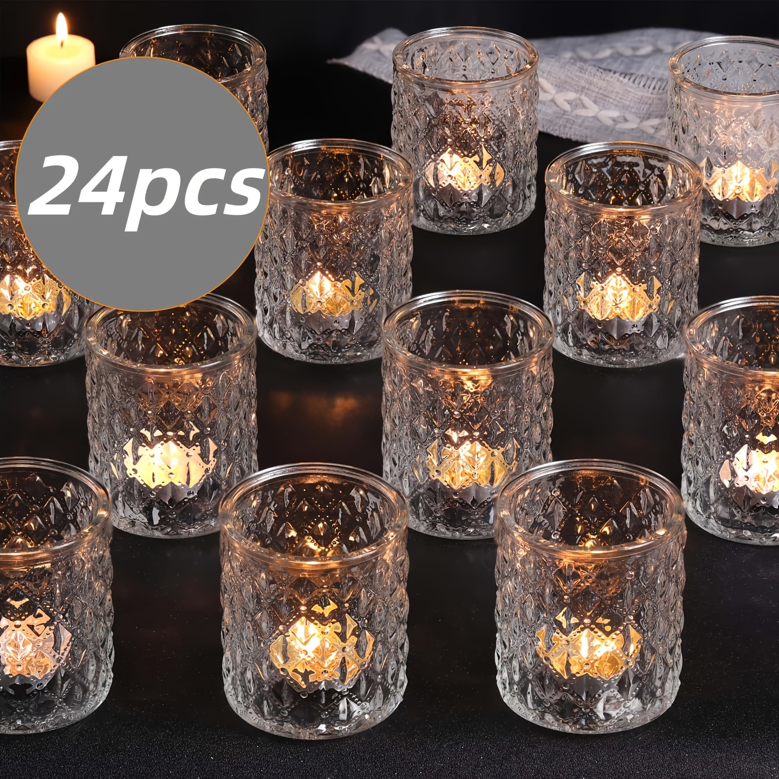TEMU 24 pièces de bougeoirs transparents de , coupelles à bougies en verre pour fêtes de mariage et décoration de table quotidienne