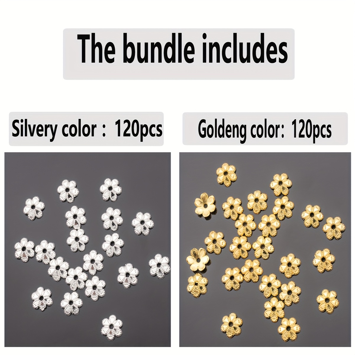 TEMU 240pcs/120pcs/7mm Beads And Bead Assortments Glossy Flower Dot Spacer Beads Shape Loose Beads Single-sided Pattern Lace Straight Hole Flower Cup