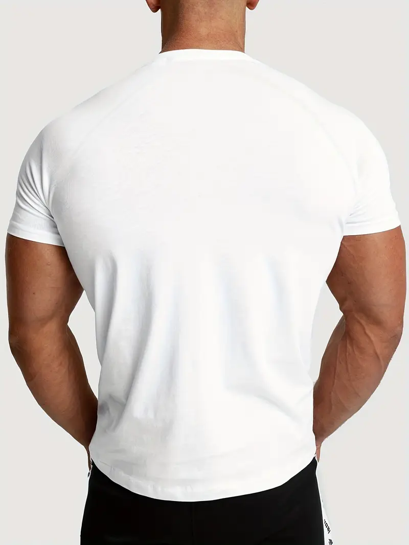 mens athletic crew neck t shirt quick dry polyester knit fabric short sleeve alphabet print skinny fit casual sports top for spring summer polyester 180gsm details 7