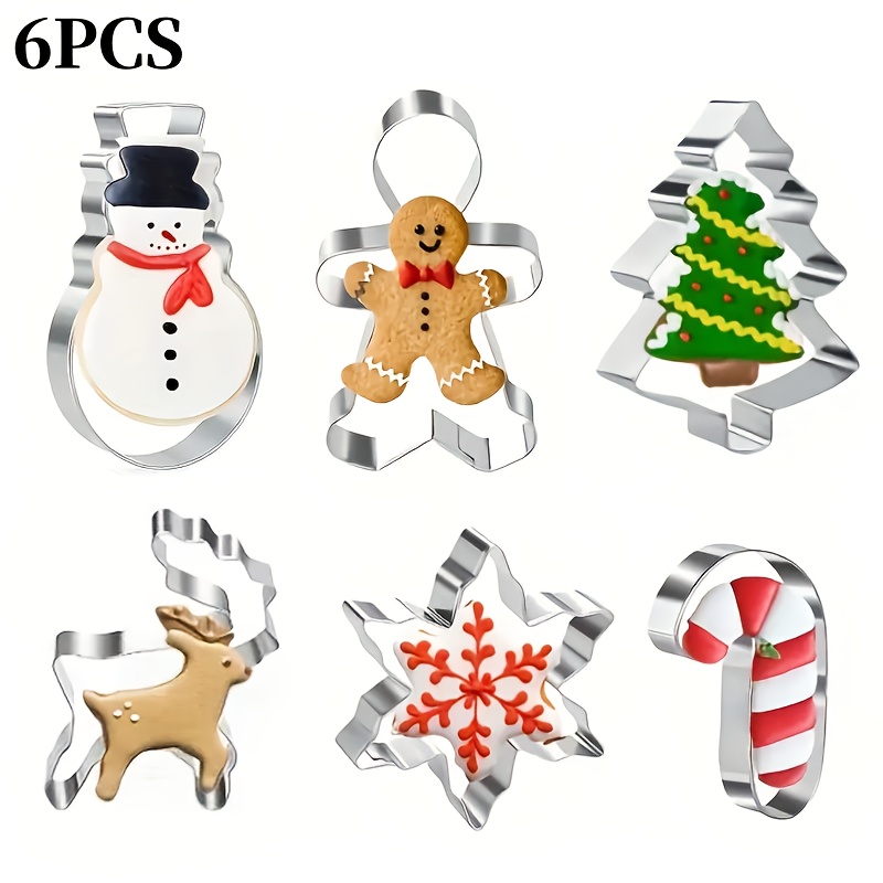 TEMU 6pcs/1set Christmas Cookie Mold, Stainless Steel Cookie Cutting Mold, Christmas Tree, Snowman, Candy J, Elk, Snowflake Cookie Mold Cake Baking,