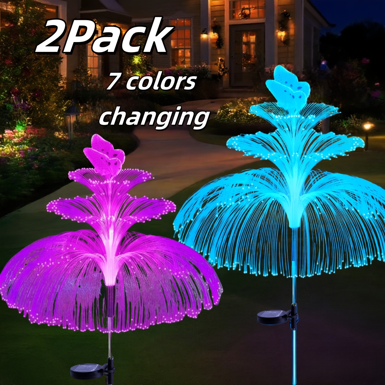 Image of 2sets Solar Lights Outdoor Decorative 7 Color Changing 3-layer Jellyfish And Flower Garden Decor Yard Pool Outdoor, Gifts For Mother's Women Christmas & Halloween Decor Lights