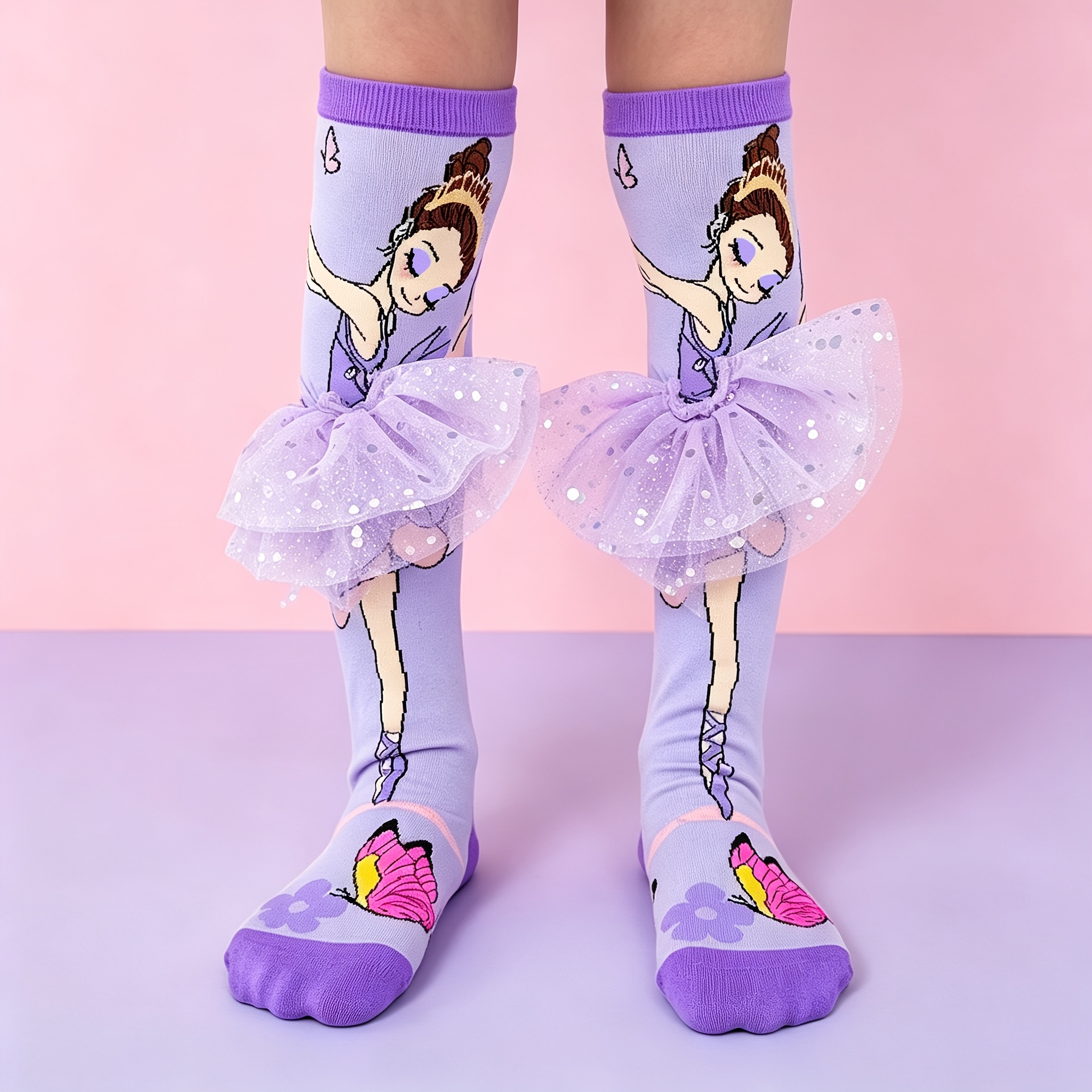 TEMU 1 Pair Cartoon Cute 3d Stereoscopic Over-the-knee Socks, Fun Individual 3d Socks, Purple Cartoon Girl Dancing Style Pattern Socks, Creative 3d