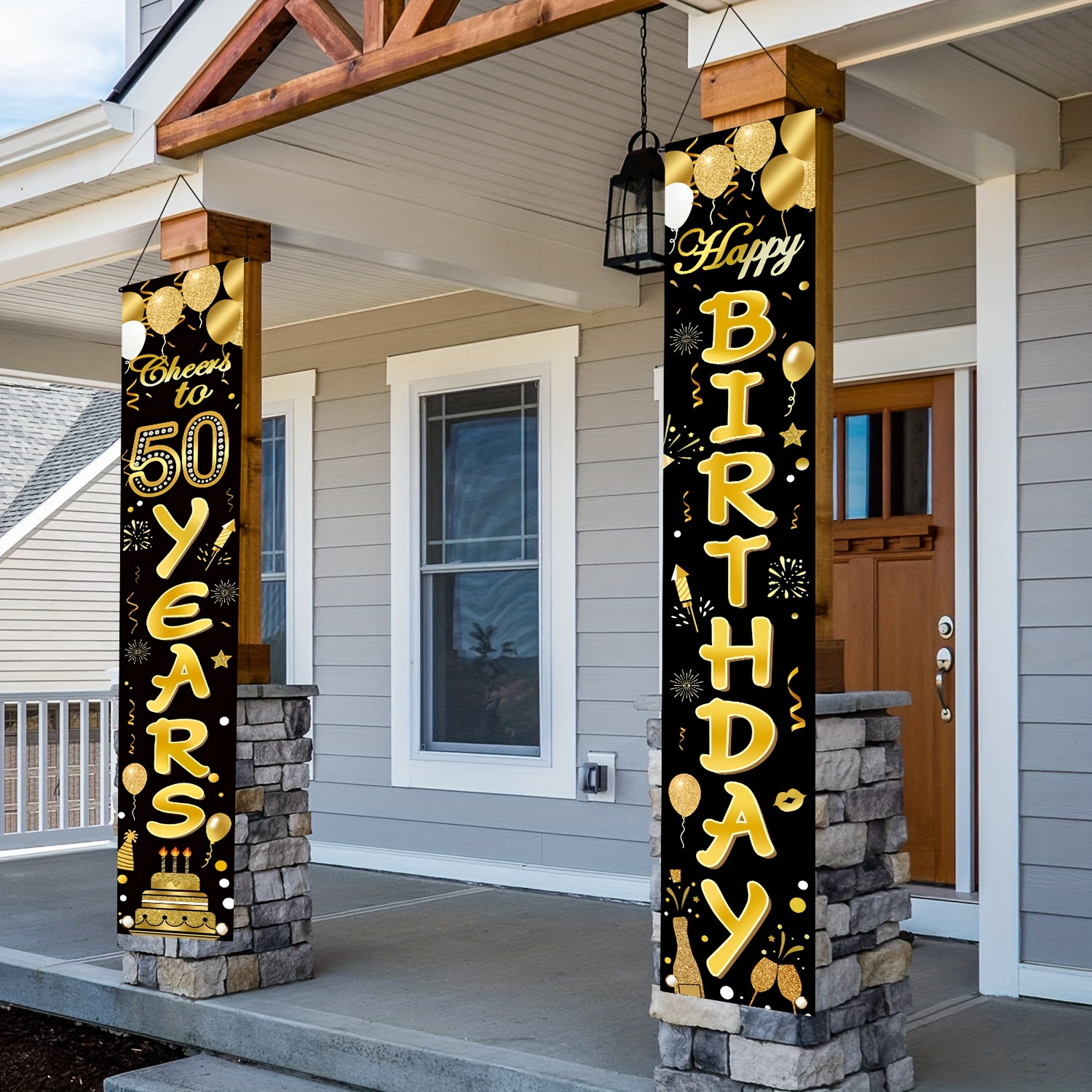 

Festive 50th Birthday Party Decorations: Black And Golden To Banner - Entryway Sign - Door Hanging - 180cm/70.8inch X 30cm/11.8inch