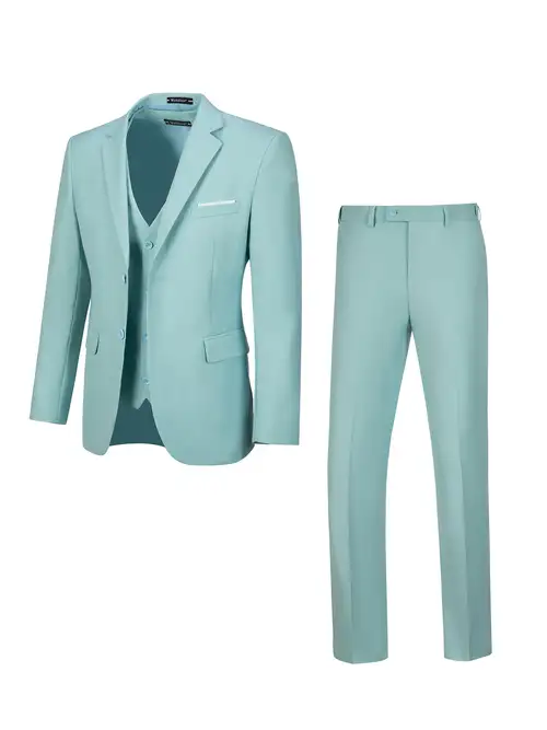 YOUTHUP Costume Homme 3 Pièces Slim Fit Bleu Ciel XL - Blazer Gilet Pantalon Mariage