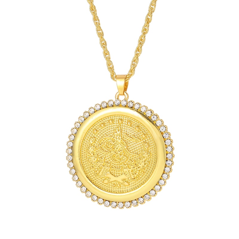TEMU 1pc Round Totem Pendant Necklace, Women's Golden Twisted Chain Daily Accessory Gift