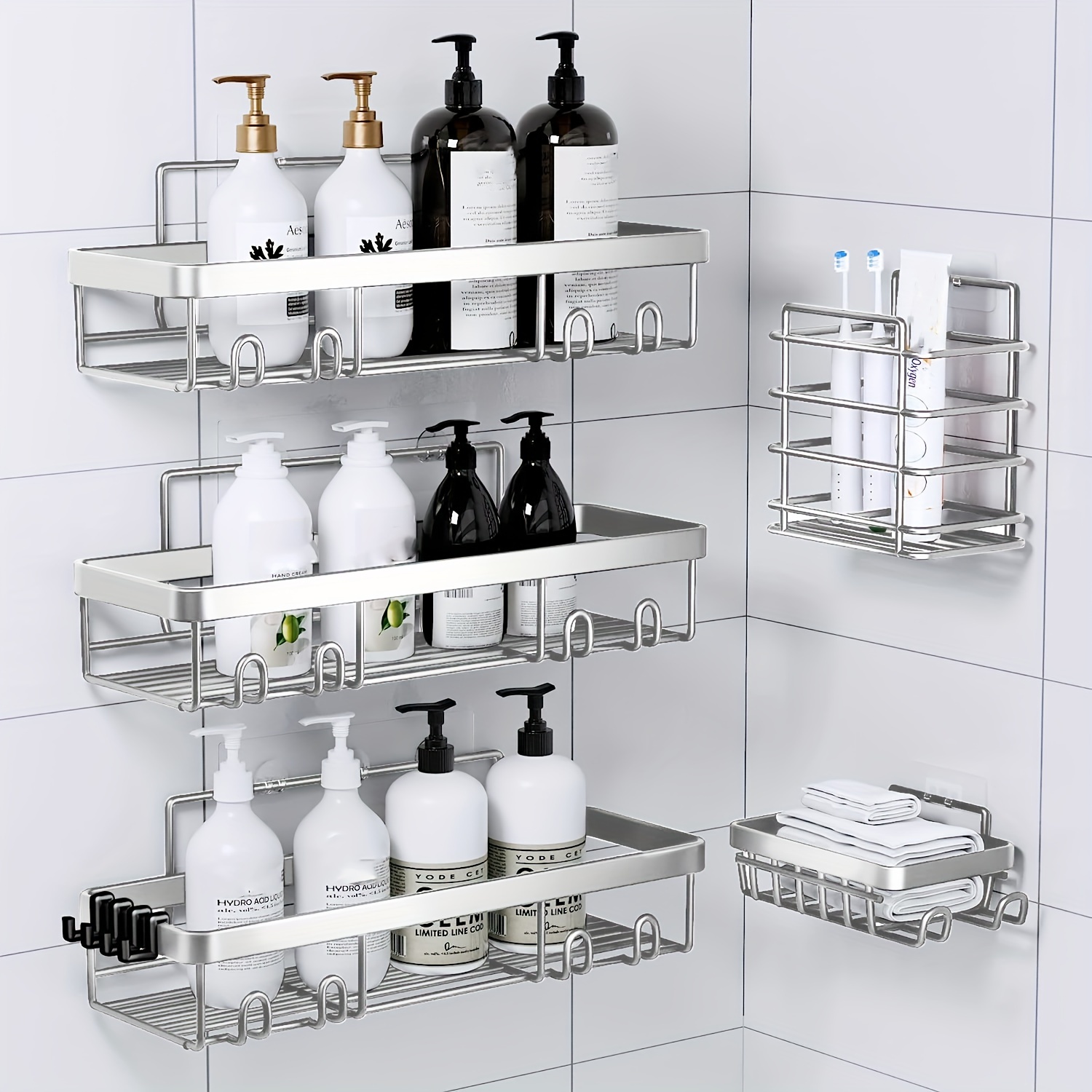 TEMU Shower Caddy, Bathroom Shower Organizers, Black Shower Shelves For Inside Shower With Soap Caddy & Toothbrush Holder, Stainless Steel Wall Rack
