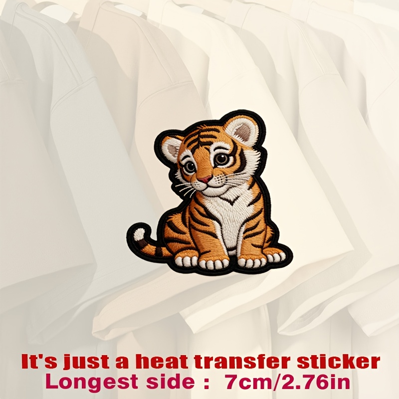 TEMU Adesivi a trasferimento termico con cucciolo di tigre con grandi, arancioni e nere, e , adatti per tessuti come vestiti, , borse di tela,