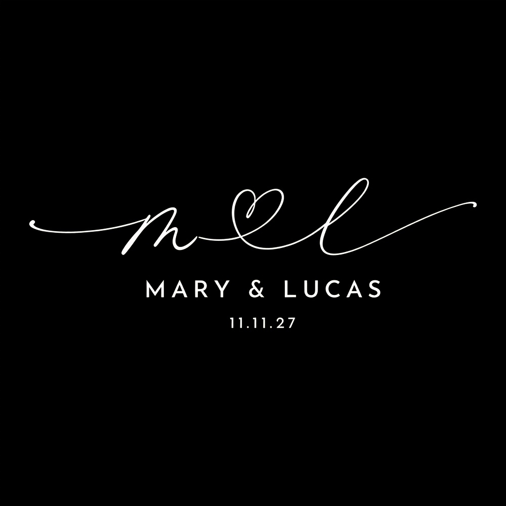 50x16.9cm Easy Heart Custom Lowercase Initials Name And Date Text Vinyl Wall Sticker, Celebration Party Wall Sticker S2528