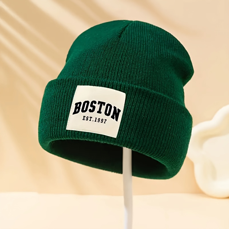 Boston1947 Printed Knit Beanie, Autumn/winter Extended High-stretch Brimless Hat, Warm Ear Protection Head-wrapping Cap