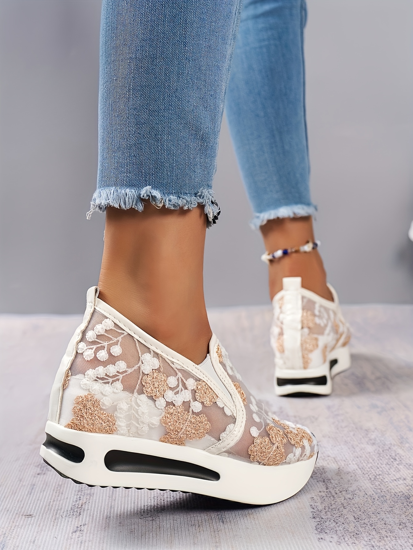 chic womens lace mesh sneakers breathable anti skid slip on platform shoes with   ladies sneakers details 7