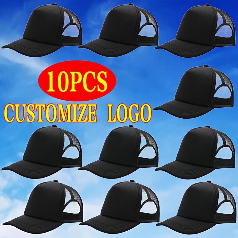 10pcs Custom Logo Trucker Hats, Adjustable Mesh Caps