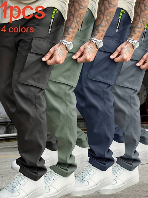 1pc mens cargo pants summer thin comfortable breathable drawstring waistband zipper pockets and utility pockets suitable for outdoor daily casual spring summer wear