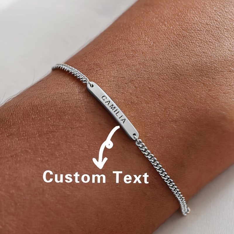 TEMU 1pc Bracelet Personnalisé avec Nom, Bracelet Ajustable en Acier Inoxydable avec Lettres Anglaises, Bracelet Unique et Personnalisé, Accessoire