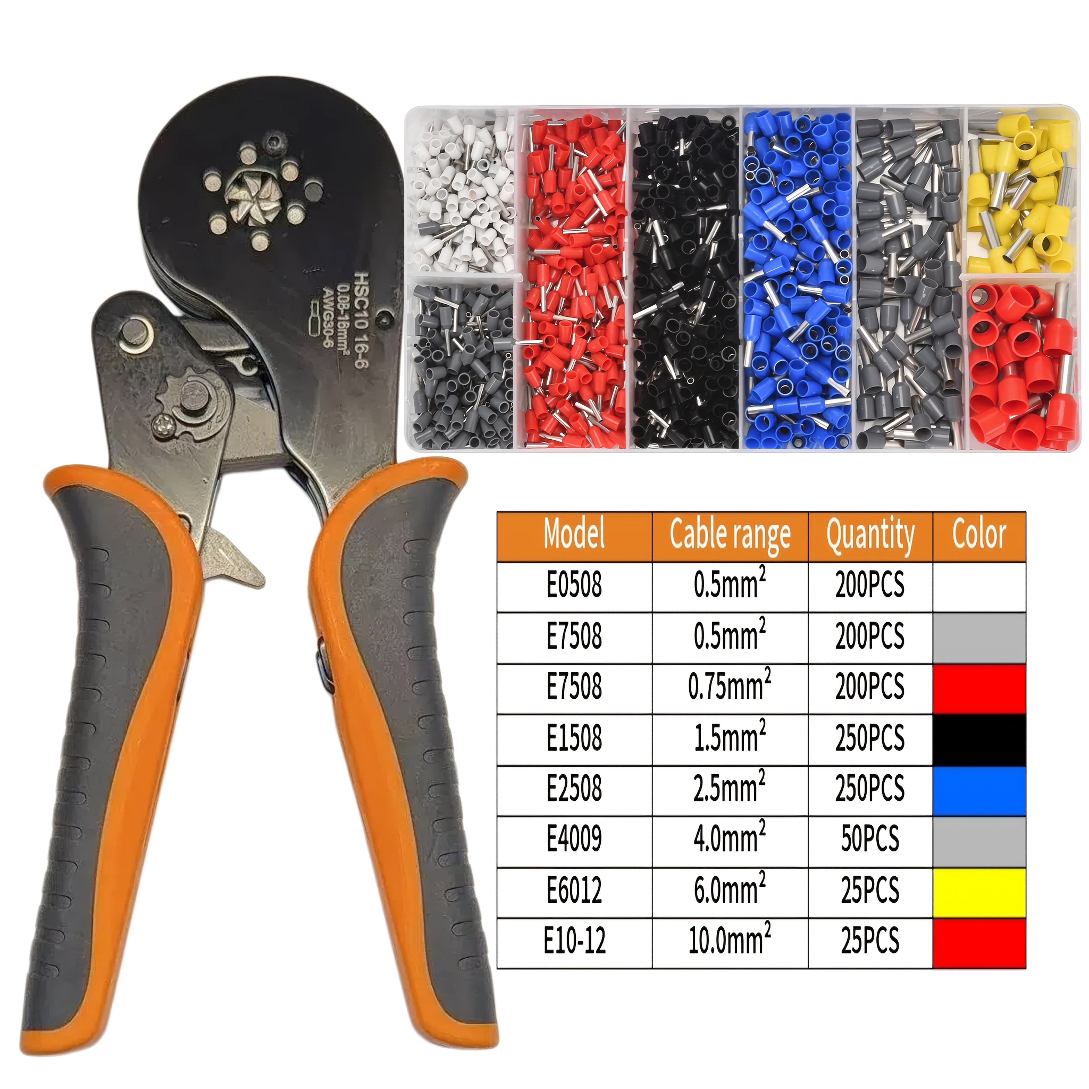 Heavy Duty Crimping Kit Hsc10 16-6a Heavy Duty Crimping Tool Kit With 1200 Wire Connectors + 164pcs Heat Shrink Kit, Insulated Ve Tubular Crimp Terminals