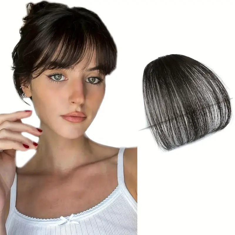 1pc unisex straight human hair air bangs clip in hair extensions heat resistant all handmade textile for women details 0
