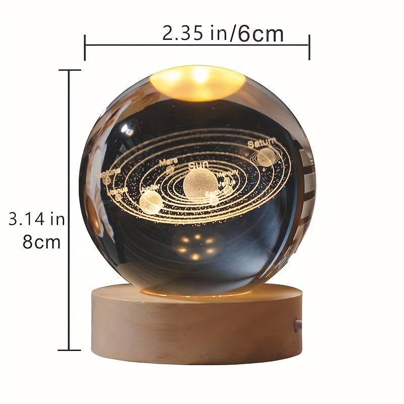 E-shop 3D Sonnensystem Hohlglas Kristallkugel mit farbwechselnder LED-Basis - USB-betrieben, Glas Nachtlicht, ideales Geschenk für Familie, Freunde &