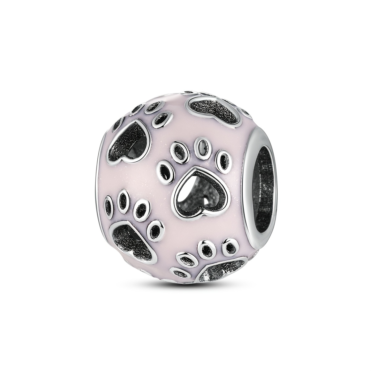 TEMU 1pc Silver Color Charms Beads For Women Cute Claws Are Full Of Pink Beads Jewelry Gifts Box Packaging Fits Original Bracelet & Necklace Diy