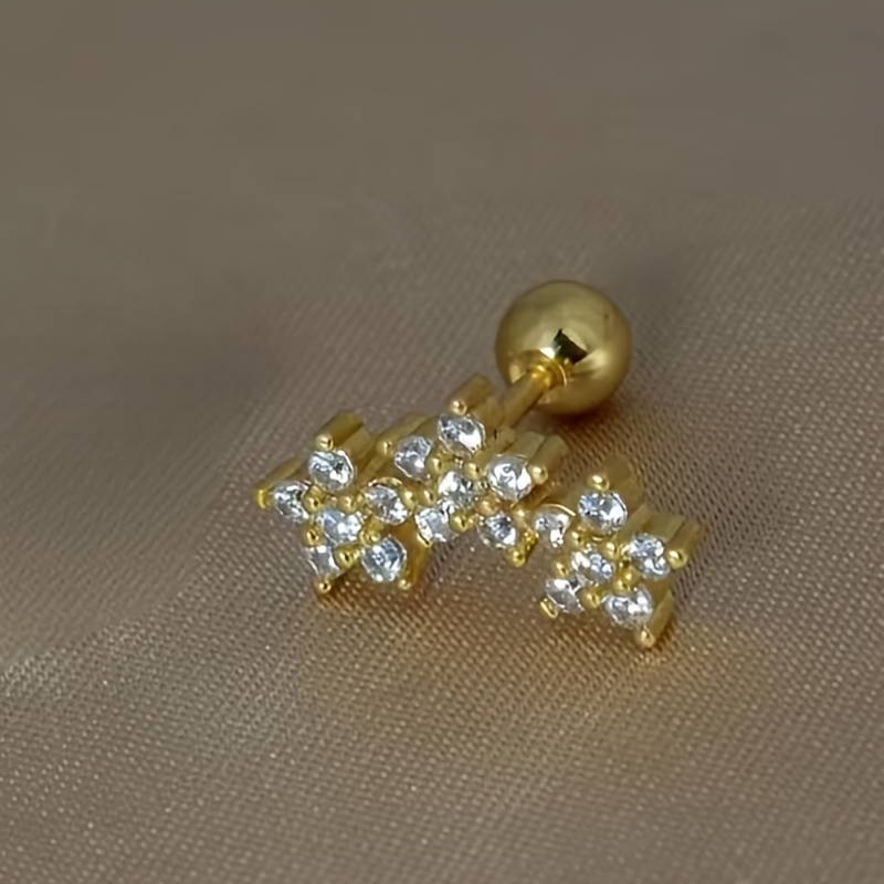 TEMU 1 pièce de boucles d'oreilles élégantes et faciles à , avec motif de perles, trois rangées de fleurs en cuivre pour femmes, parfaites pour un