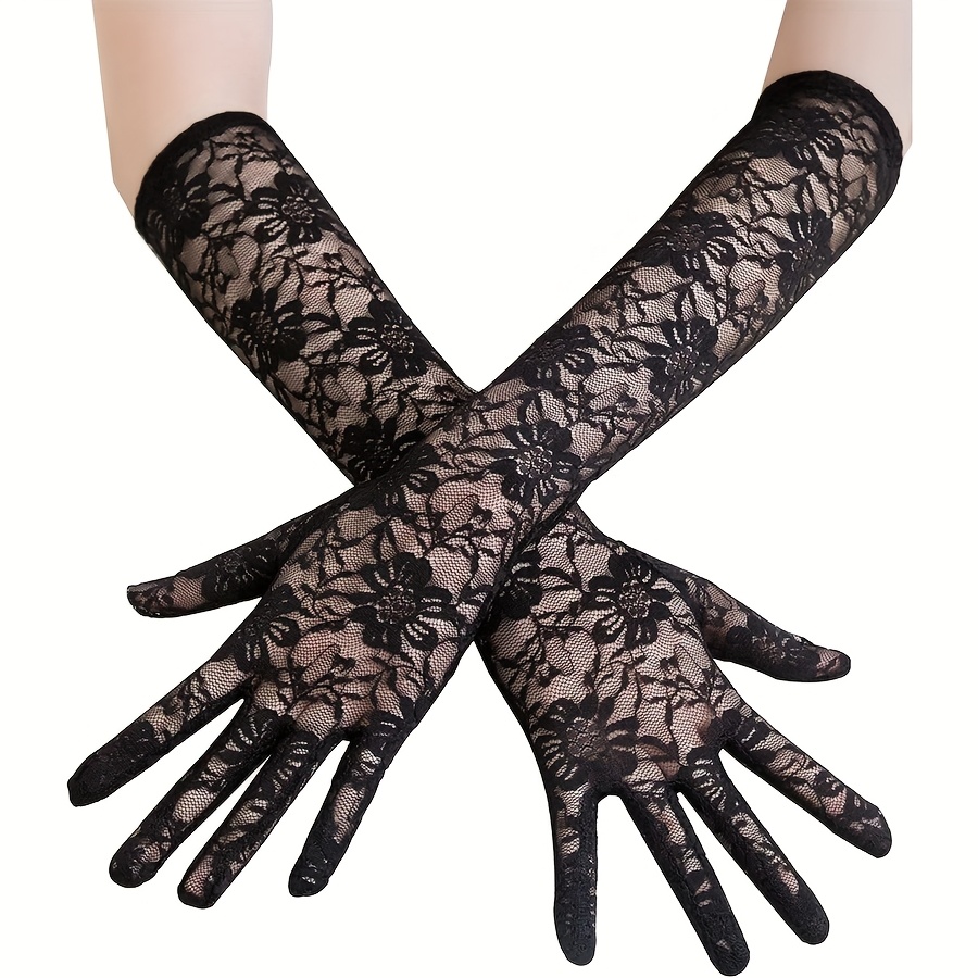 TEMU Manchons longs décoratifs en dentelle, gants fins longs pour femmes, gants de conduite, gants de mariée noirs pour l'extérieur