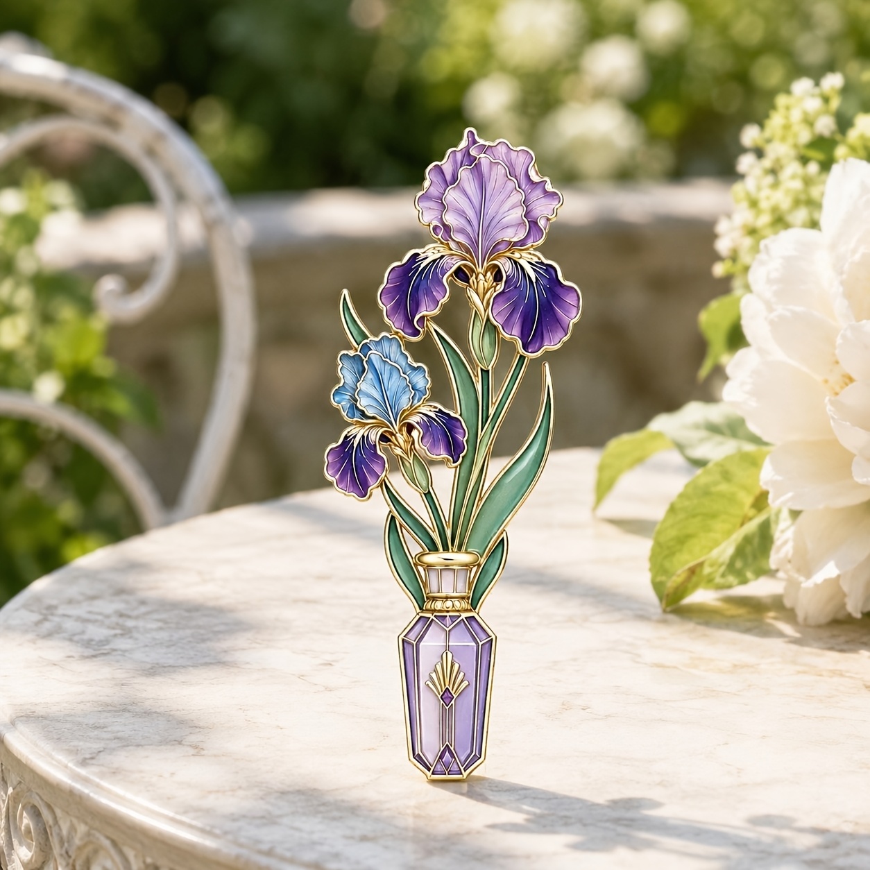 French Light Luxury Iris Enamel Badge, Elegant Flower Pin