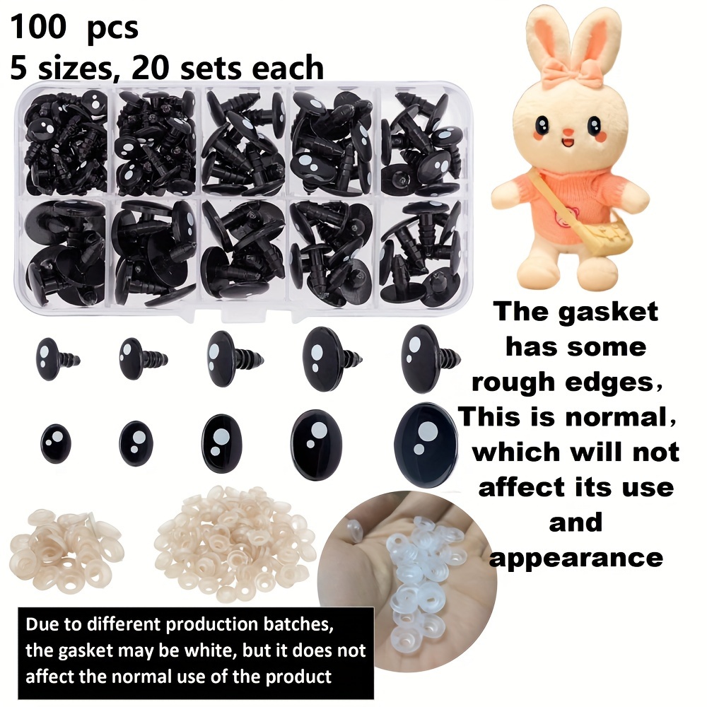 100Pcs Black Plastic Safety Eyes with Washers, Craft Eyes, for