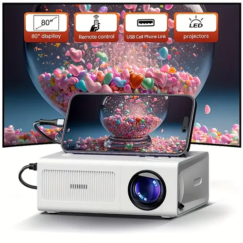 2025 outdoor projector full supports 1080p portable video projector home theater projection screen compatible with av laptop smartphone suitable for family dinner conference office