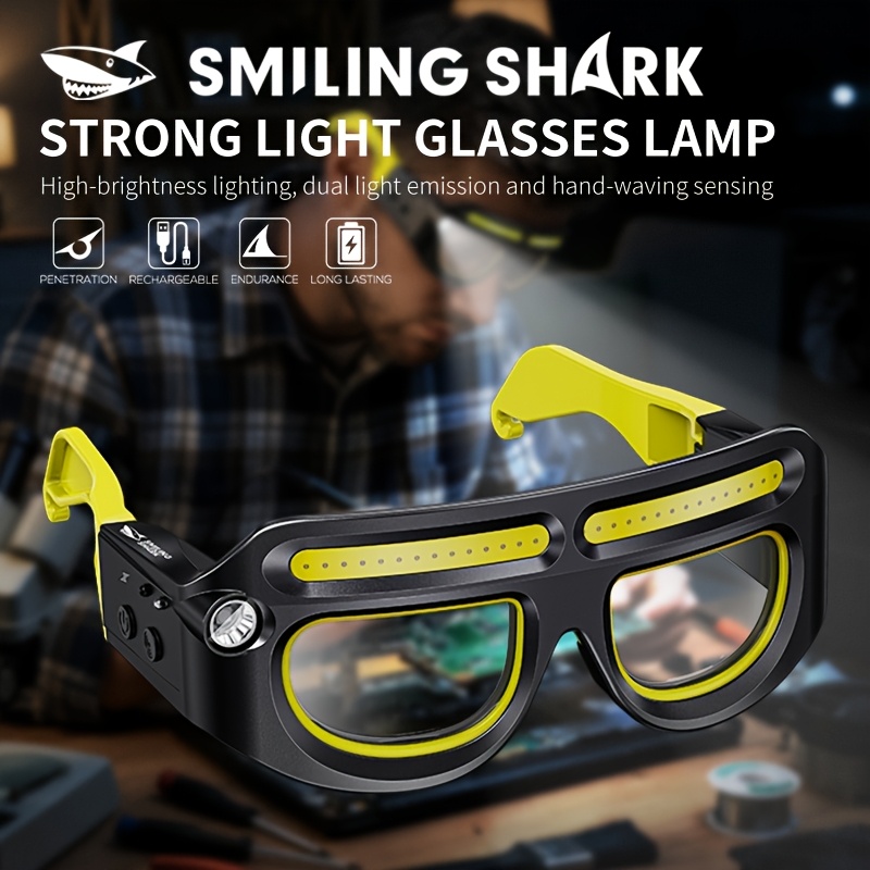   led rechargeable glasses headlight with motion   in 1 portable headlamp with eye protector function spotlight and cob floodlight 4   usb c lighted glasses for night running camping fishing cycling hiking working