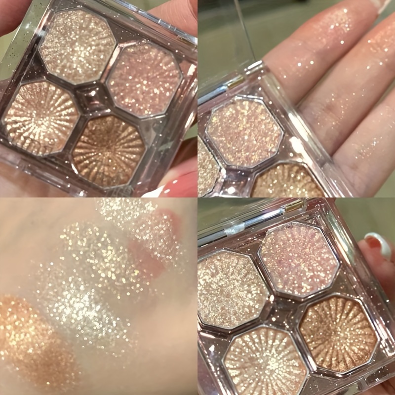 

Shimmering Diamond Glitter 4-color Eyeshadow Palette, Luxurious Pearly Luminous Grey-brown Shades, High Fashion Eye Makeup