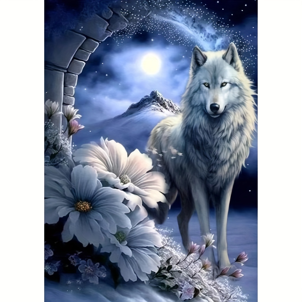 

5d Diy Diamond Painting Kit, Wolf Theme Round Full Drill Acrylic Mosaic Art, Canvas Paint By Numbers For Home Wall Decor, Craft Gift For Festival Party – Frameless 30x40cm