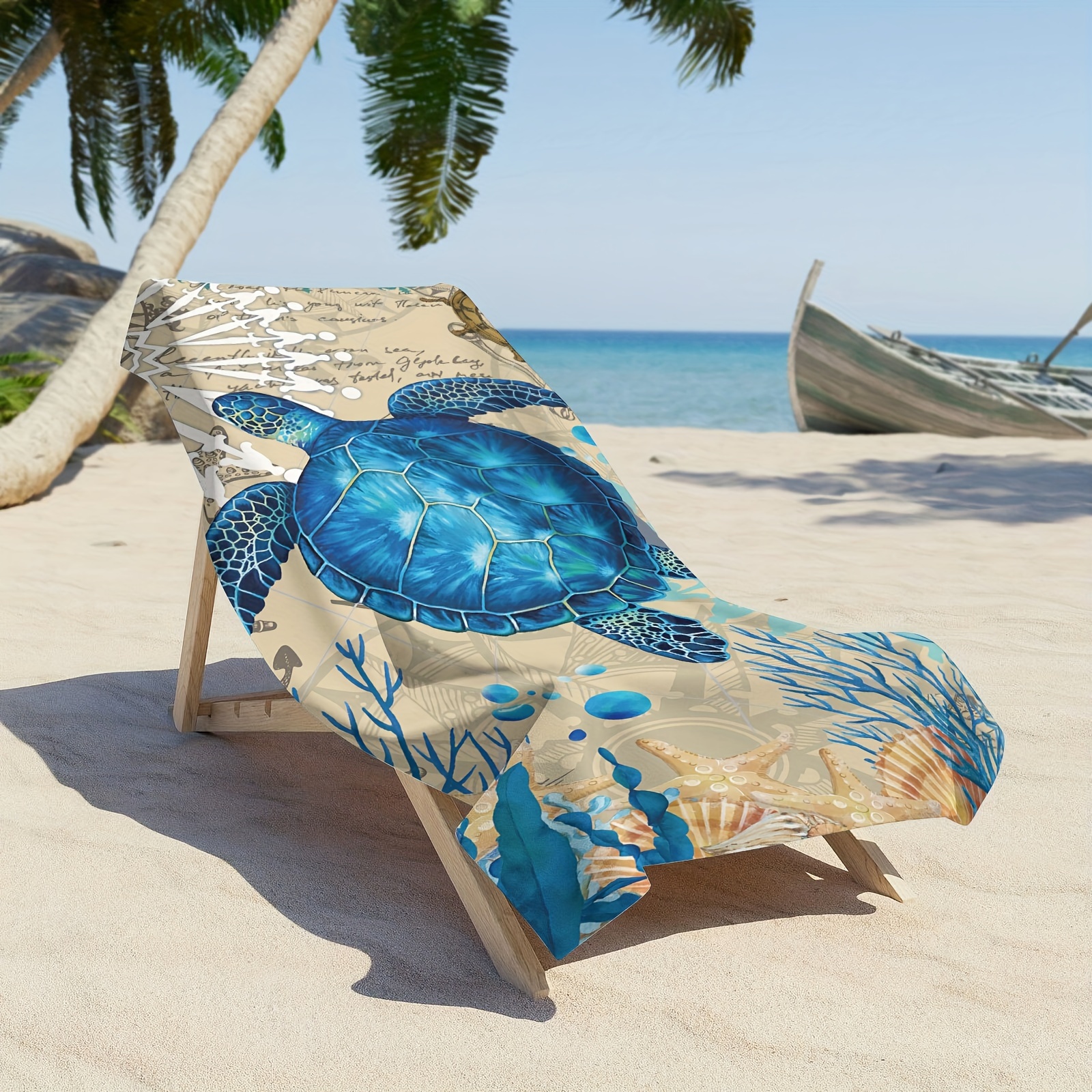 TEMU 1pc Sea Turtle Pattern Beach Towel, Quick Drying Absorbent Beach Towel, Soft & Comfortable Beach Blanket, Beach Essentials