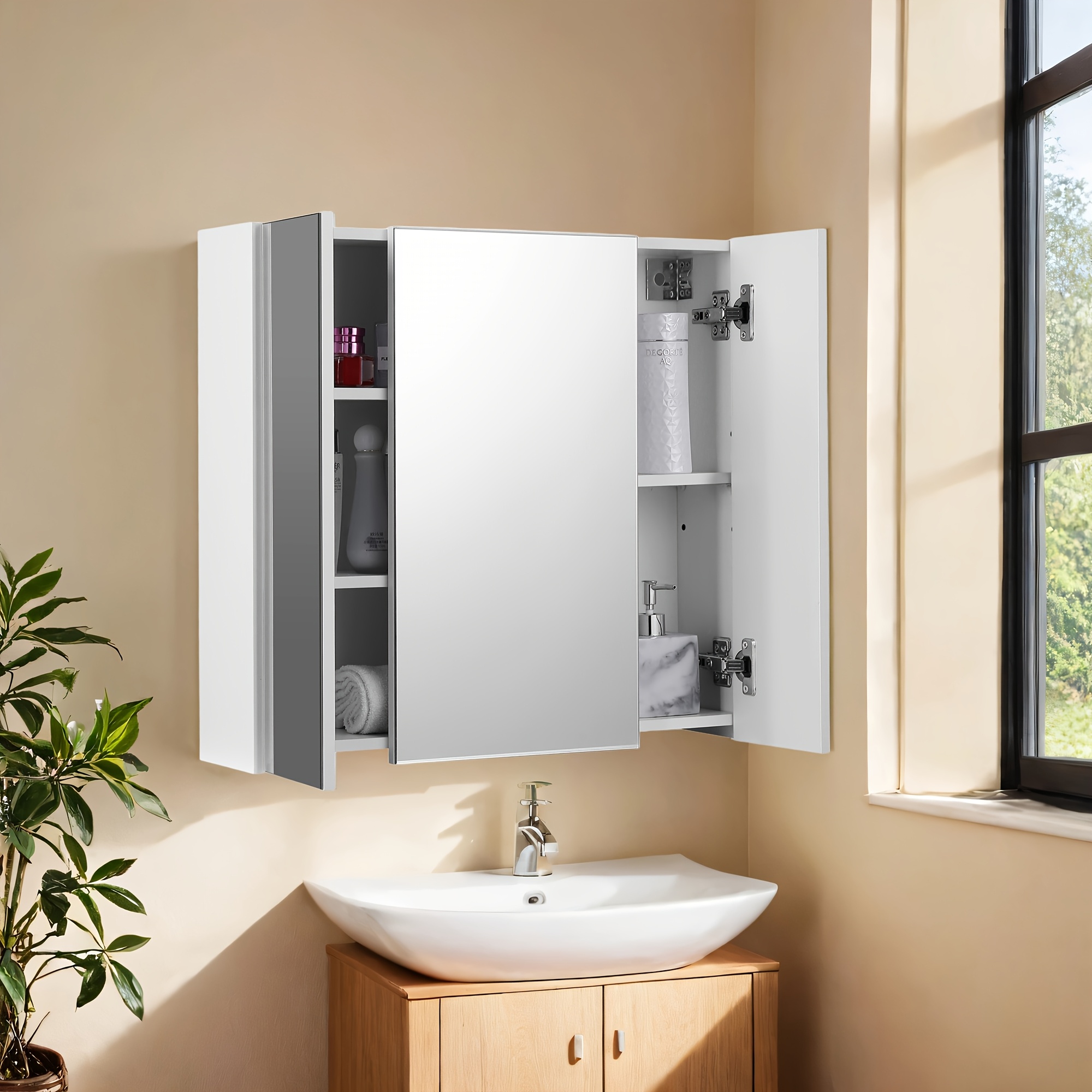 TEMU Murale pour Salle de Bain, avec Espace de Rangement, Étagères Réglables et Dimensions de 5.9 .6 X 21.7 Pouces, en Blanc