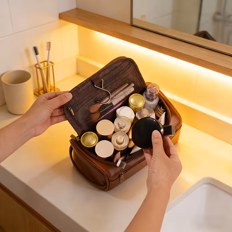 a mens toiletry bag made of high quality durable materials stylish for travel storage suitable for trips beauty and personal care it a great gift for men and used as a hanging makeup bag shaving kit travel toiletry organizer Product details 1